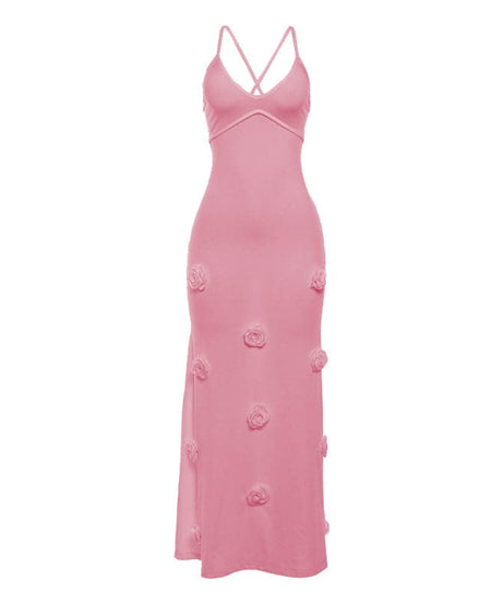 Elegant White Rose Applique Maxi Slip Dress - Perfect for Holiday Soirees & Bridal Moments