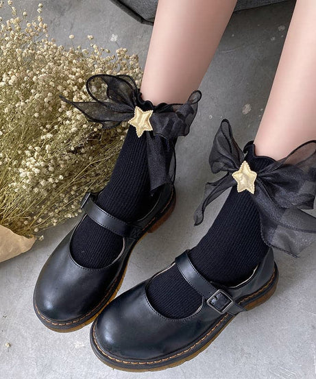 Whimsical Gold Star Ruffle Ankle Socks - Charming Cotton Blend for Fall & Holiday Style