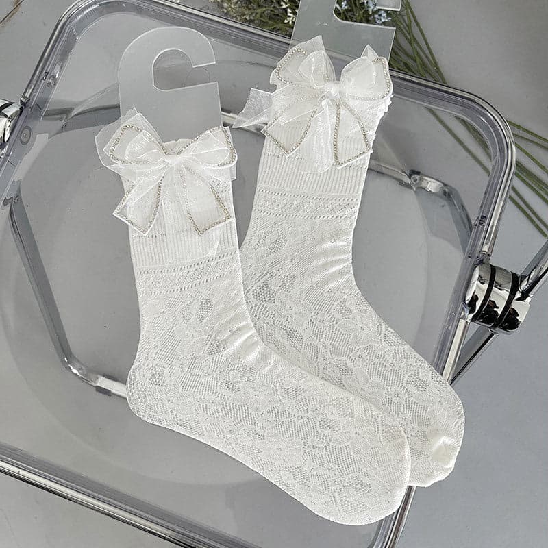 Delicate Sparkle Bow Sheer Ankle Socks | Fall Gothcore & Dark Academia Style
