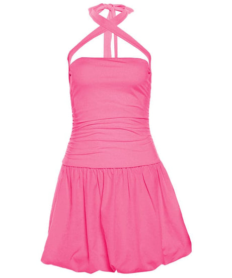 The 'It Girl' Barbie Pink Halter Mini Dress - Ruched & Ready for Fall Getaways & Parties