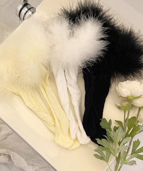 Spooky Chic Feather Trim Lace Knee-High Socks - Fall & Halloween Essential