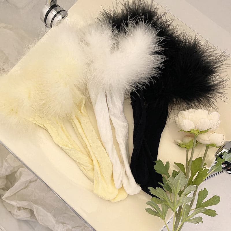 Spooky Chic Feather Trim Lace Knee-High Socks - Fall & Halloween Essential