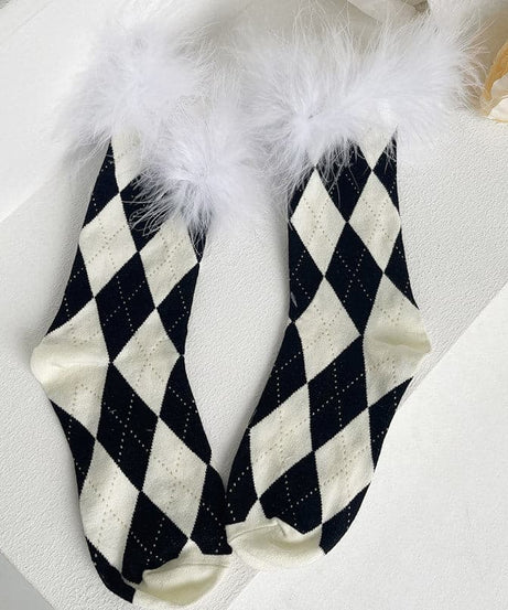 Cozy Fall Argyle & Faux Fur Statement Socks for Women