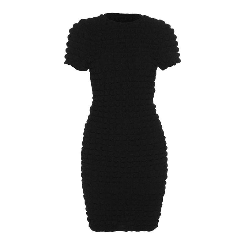 Cozy Chic Black Popcorn Texture Open Back Mini Dress - Fall & Holiday Ready