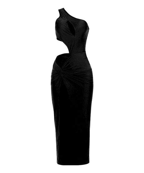 Glamour Siren Black One-Shoulder Cutout Maxi Dress - Your Dazzling Pick for Holiday Parties & NYE