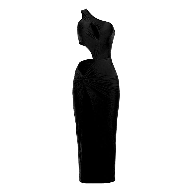 Glamour Siren Black One-Shoulder Cutout Maxi Dress - Your Dazzling Pick for Holiday Parties & NYE