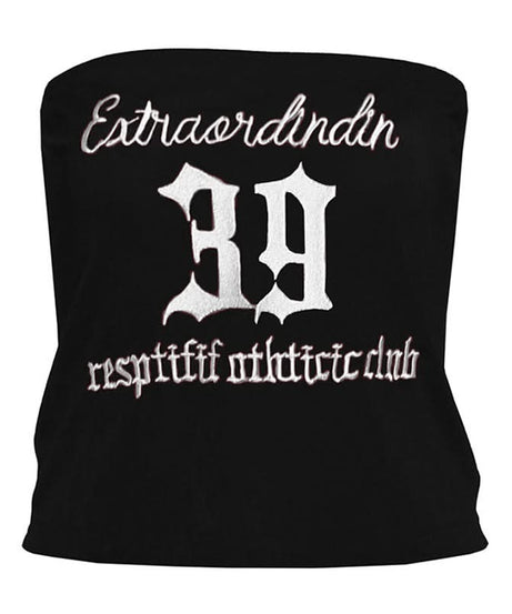 Trendy Red Velvet Tube Top for Women | Y2K '39' Embroidered Varsity Crop - Fall Fashion