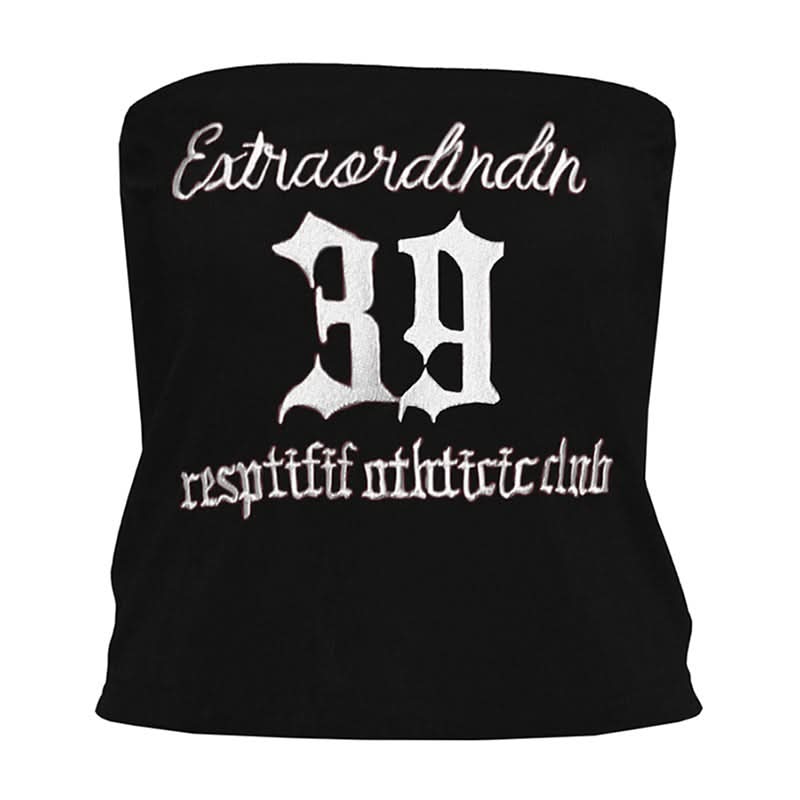 Trendy Red Velvet Tube Top for Women | Y2K '39' Embroidered Varsity Crop - Fall Fashion