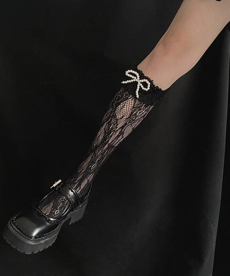 Enchanting Sheer Lace Bow Knee High Socks | Gothic Glam & Dark Academia Fall Fashion
