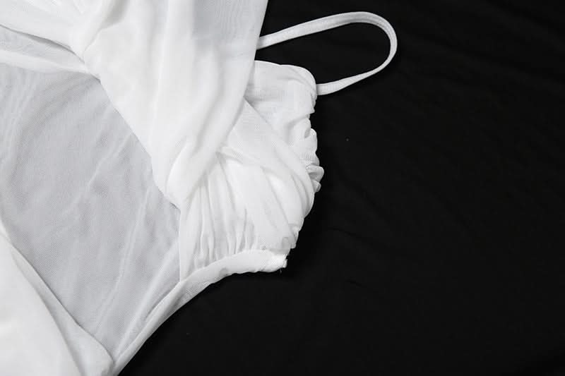 Effortless Elegance: White One-Shoulder Ruched Maxi Dress with Sheer Overlay | Perfect for Fall & Holiday Events