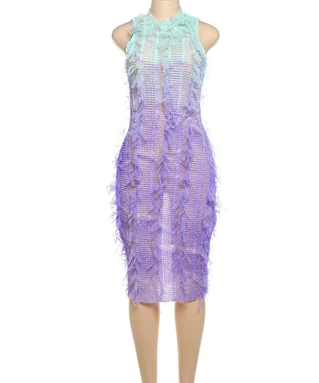 Ombre Fringe Sheer Bodycon Midi Dress | Glamour for Fall Parties & Beyond