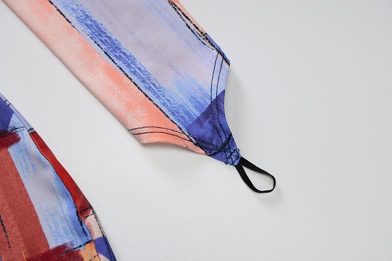 Art-Inspired Abstract Print High-Neck Bodycon Mini Dress - Fall & Party Ready