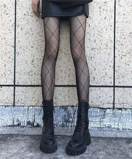 Edgy Diamond Fishnet Tights for Fall | Statement Rhombus Hosiery for Halloween & Beyond