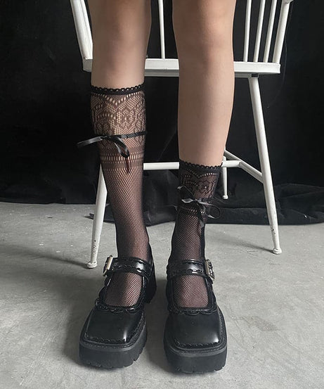 Enchanting Black Lace & Bow Knee High Socks - Perfect for Fall & Spooky Season Style!