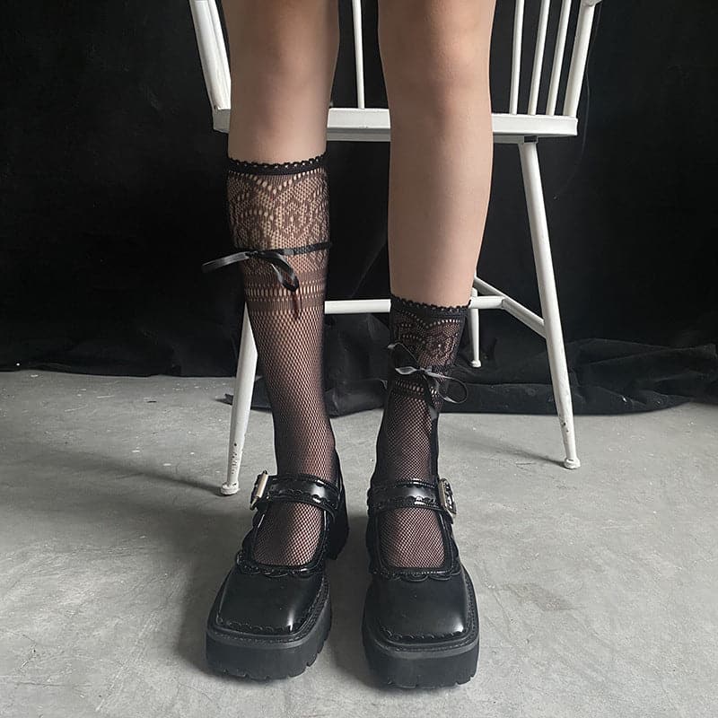 Enchanting Black Lace & Bow Knee High Socks - Perfect for Fall & Spooky Season Style!