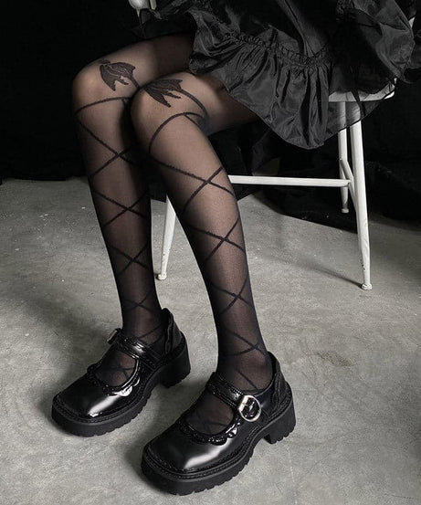Gothic Glam Diamond Mesh Sheer Tights - Edgy Fall & Halloween Statement