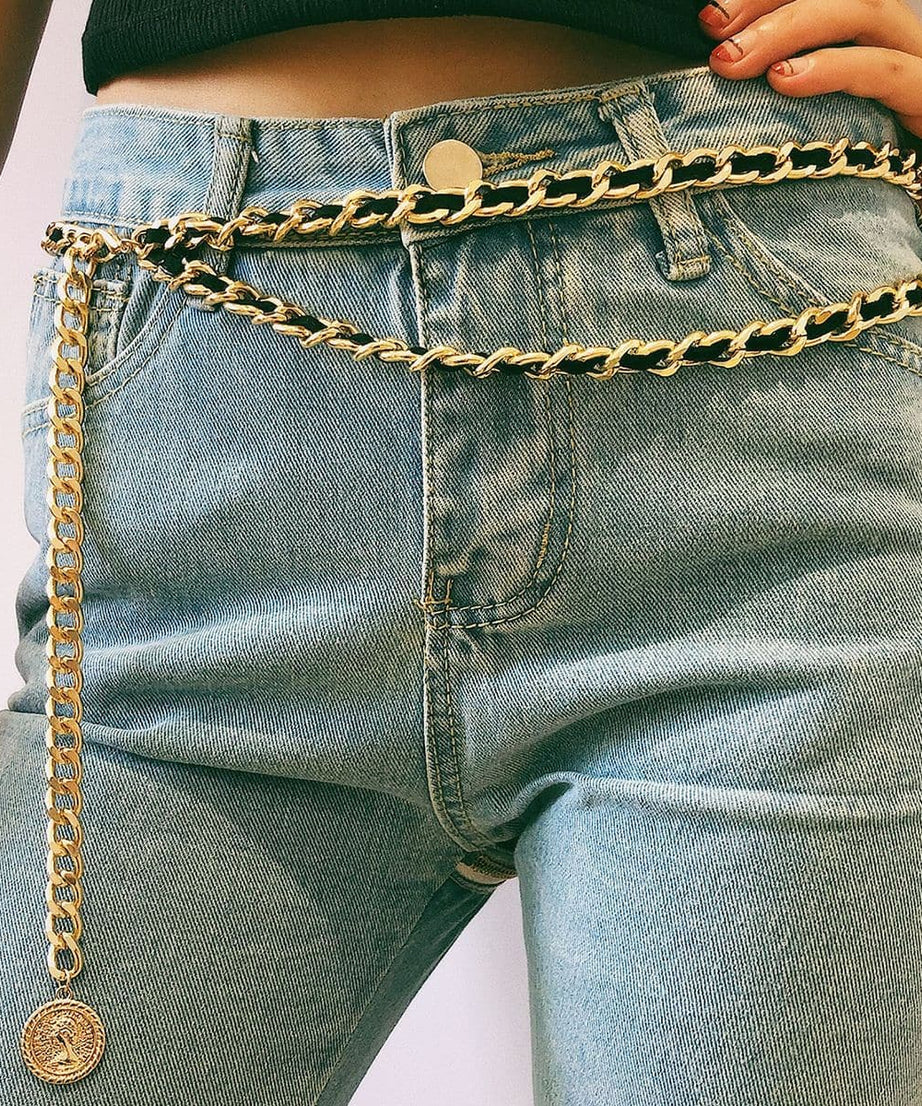 Chic Layered Gold Chain Waist Belt with Coin Charm - Elevate Your Fall & Holiday Style