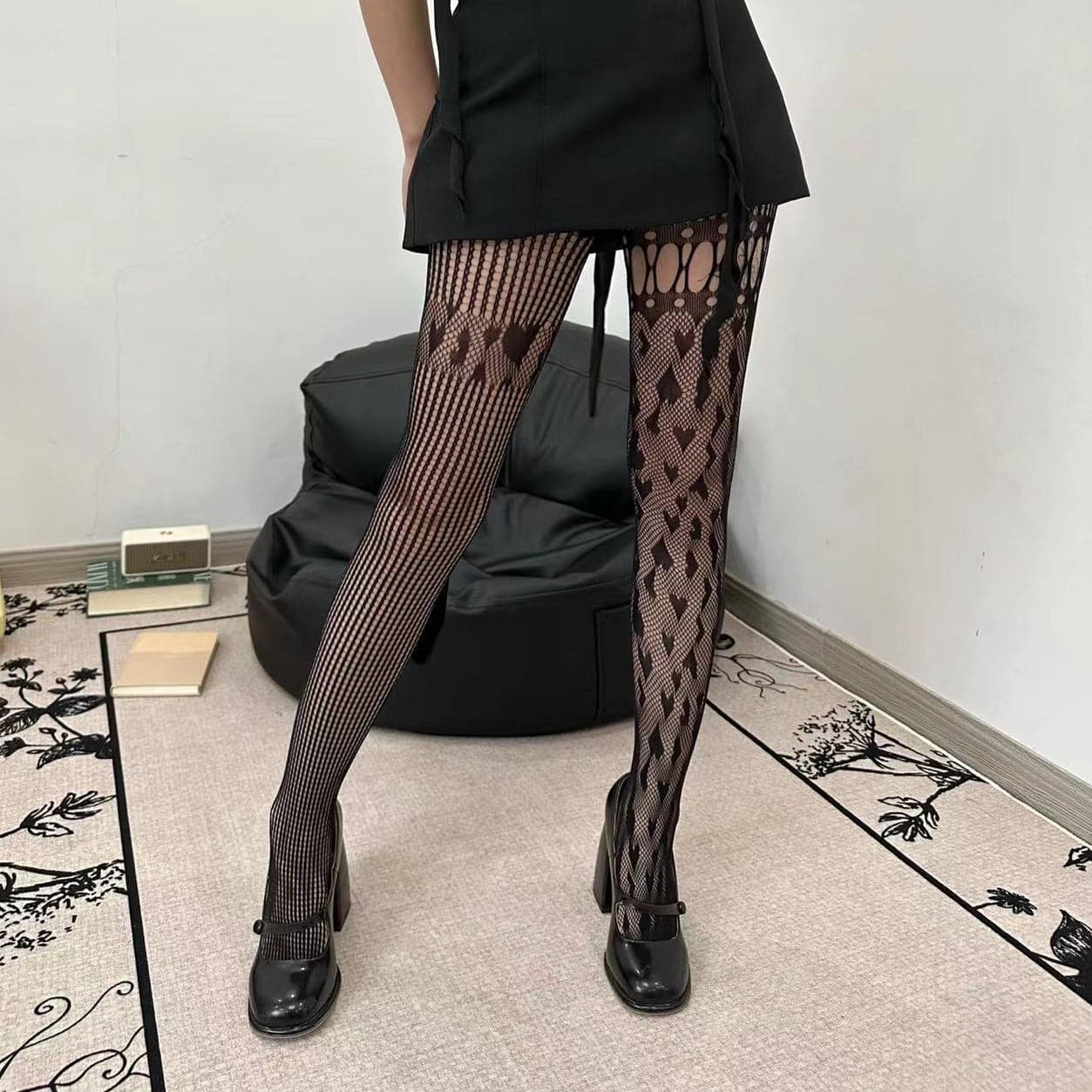 Bewitching Asymmetrical Heart Fishnet Tights - Edgy Fall & Halloween Style
