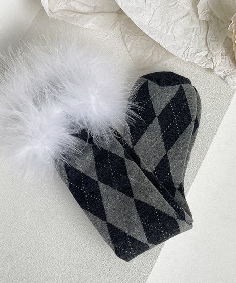 Cozy Chic Argyle Knee-High Socks with Faux Feather Trim | Fall & Holiday Style
