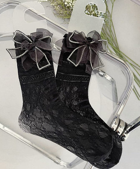 Delicate Sparkle Bow Sheer Ankle Socks | Fall Gothcore & Dark Academia Style