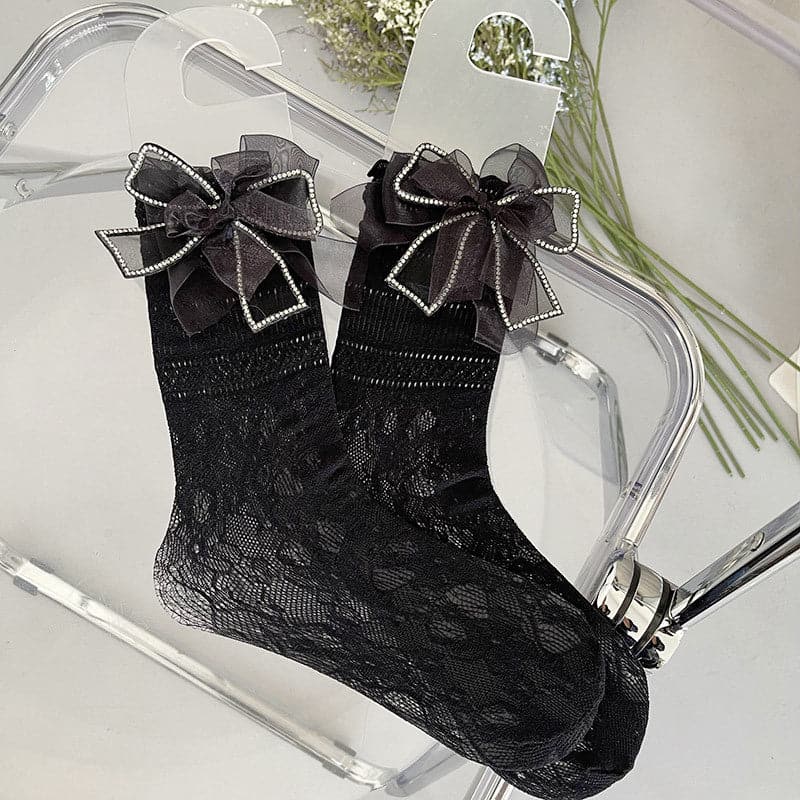 Delicate Sparkle Bow Sheer Ankle Socks | Fall Gothcore & Dark Academia Style