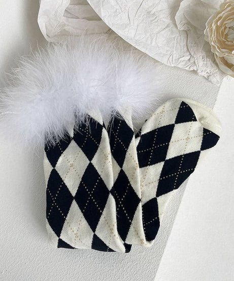 Cozy Chic Argyle Knee-High Socks with Faux Feather Trim | Fall & Holiday Style