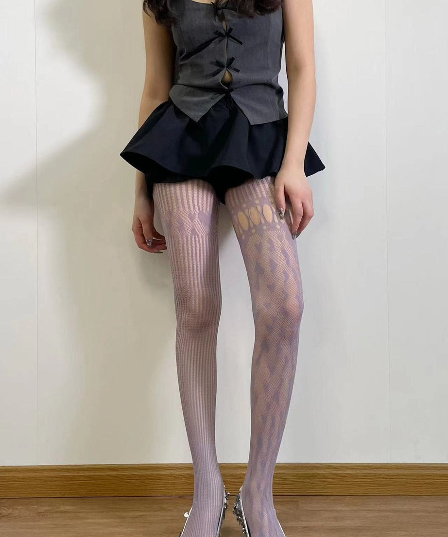 Bewitching Asymmetrical Heart Fishnet Tights - Edgy Fall & Halloween Style