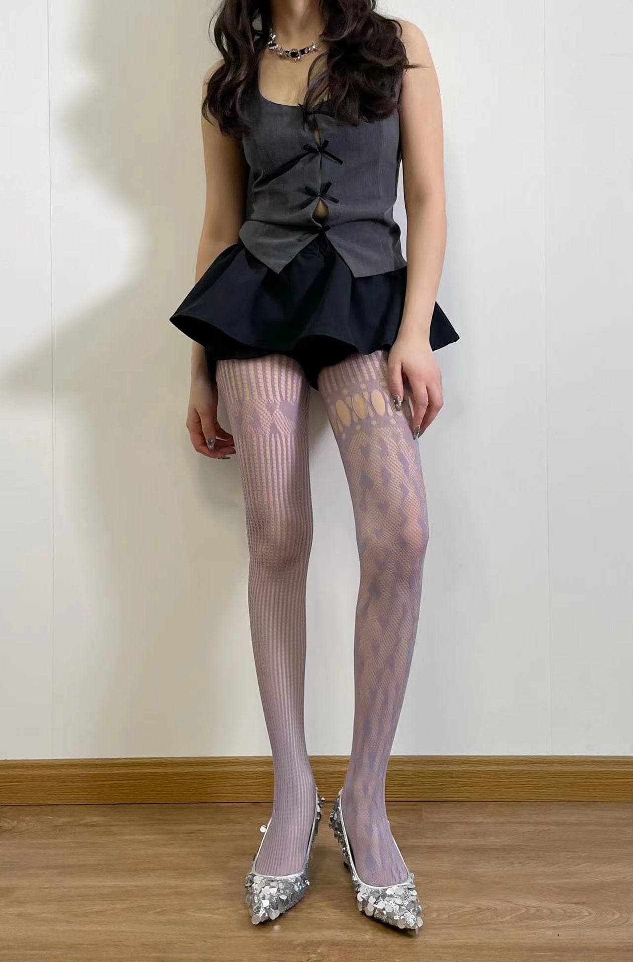 Bewitching Asymmetrical Heart Fishnet Tights - Edgy Fall & Halloween Style