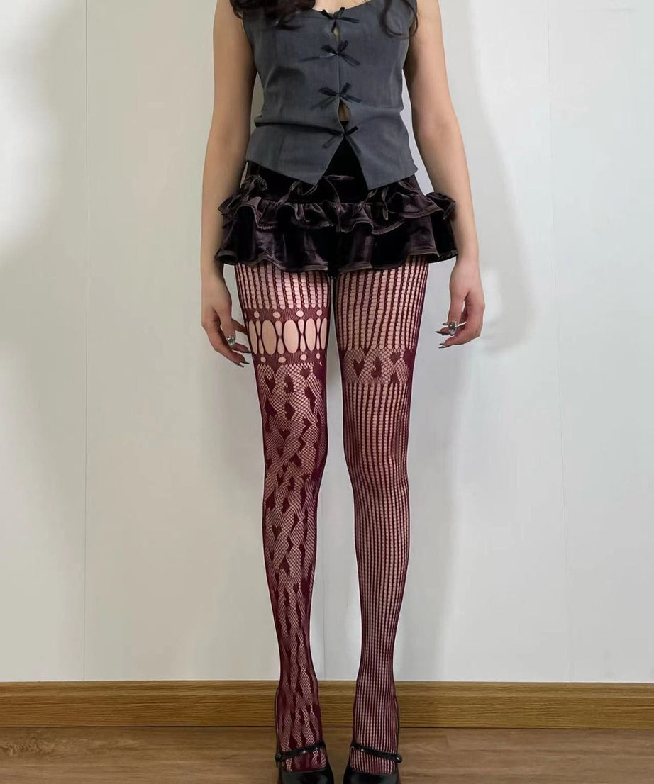 Bewitching Asymmetrical Heart Fishnet Tights - Edgy Fall & Halloween Style