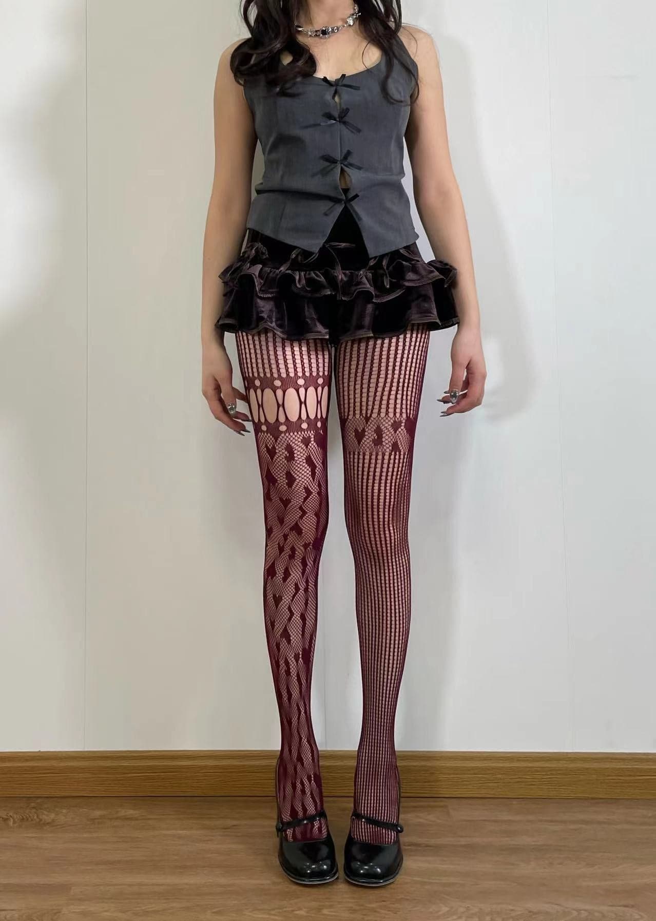 Bewitching Asymmetrical Heart Fishnet Tights - Edgy Fall & Halloween Style