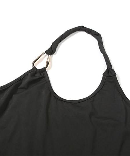 Sleek Black Halter Maxi Dress with Statement Ring Detail | Perfect for Fall & Holiday Glamour