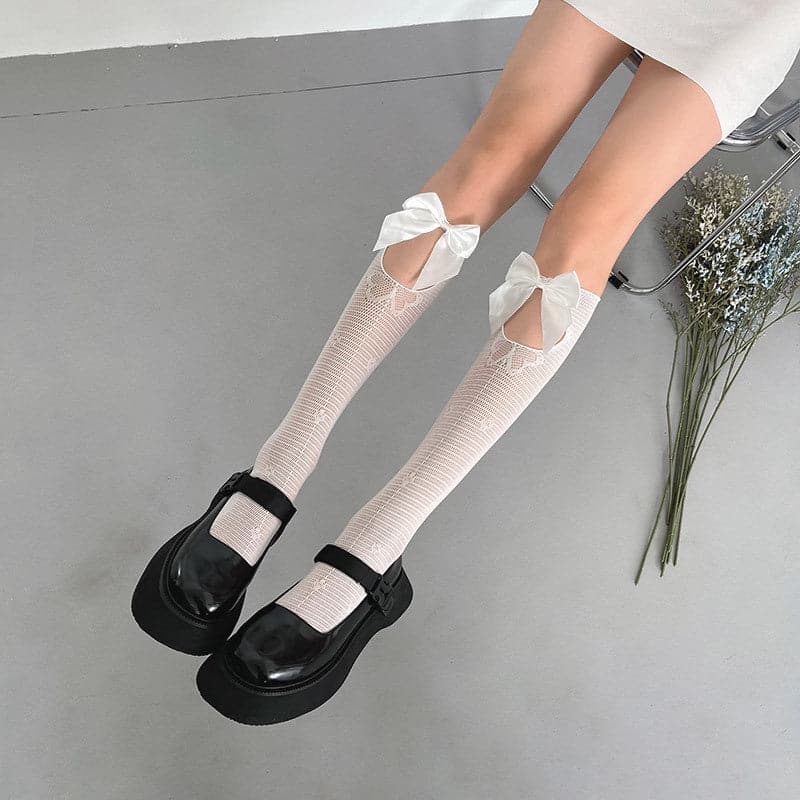 Autumn Delight: Coquette Bow Cutout Knee High Socks - Sweet & Stylish for Fall