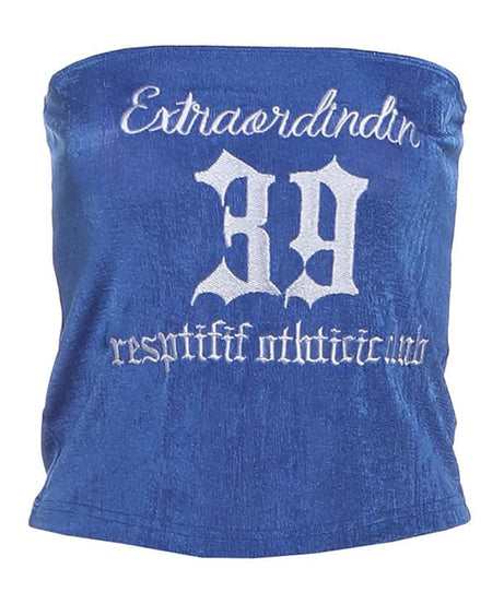 Trendy Red Velvet Tube Top for Women | Y2K '39' Embroidered Varsity Crop - Fall Fashion