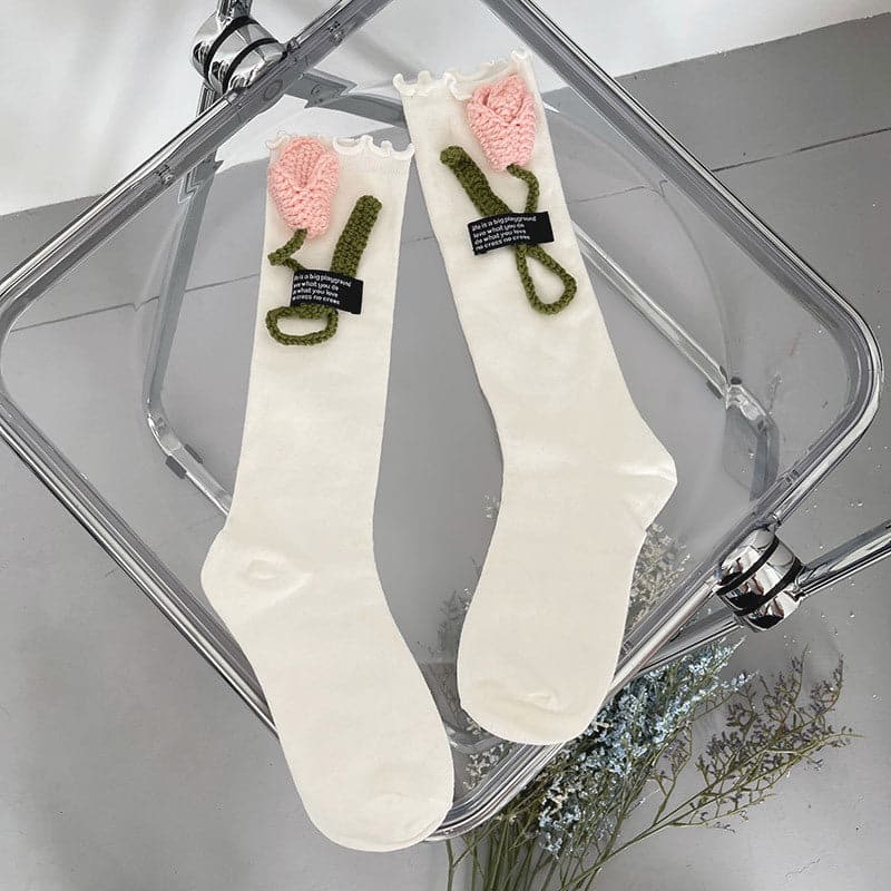 Cozy Chic Tulip Ruffle Knee-High Socks - Autumn's Must-Have Fashion Statement