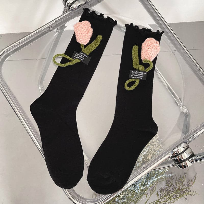 Cozy Chic Tulip Ruffle Knee-High Socks - Autumn's Must-Have Fashion Statement