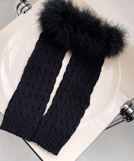 Cozy Fall Chic: Faux Fur Trim Cable Knit Leg Warmers - Y2K Style for Women