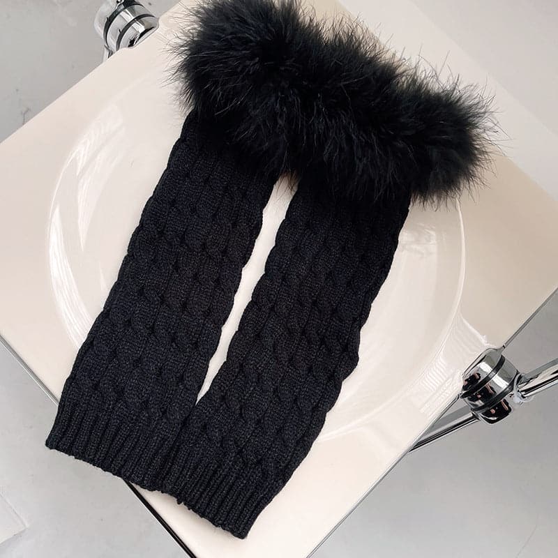 Cozy Fall Chic: Faux Fur Trim Cable Knit Leg Warmers - Y2K Style for Women
