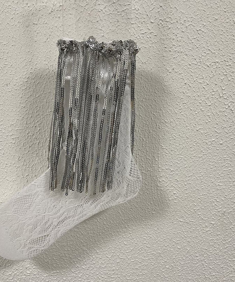 Dazzling Silver Fringe & Lace Ankle Socks – Your Ultimate Holiday Party Statement!