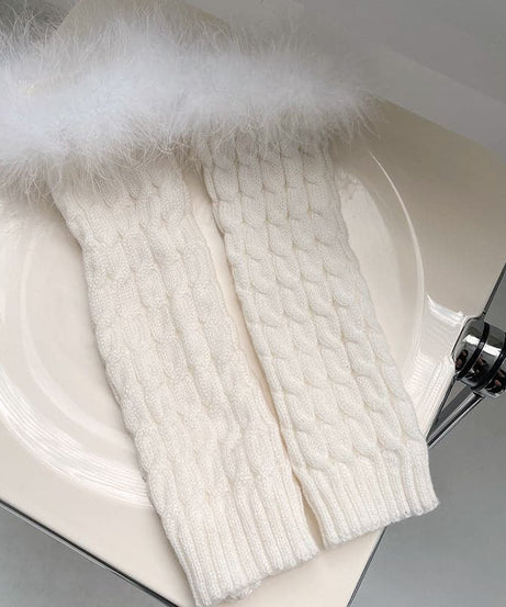 Cozy Fall Chic: Faux Fur Trim Cable Knit Leg Warmers - Y2K Style for Women
