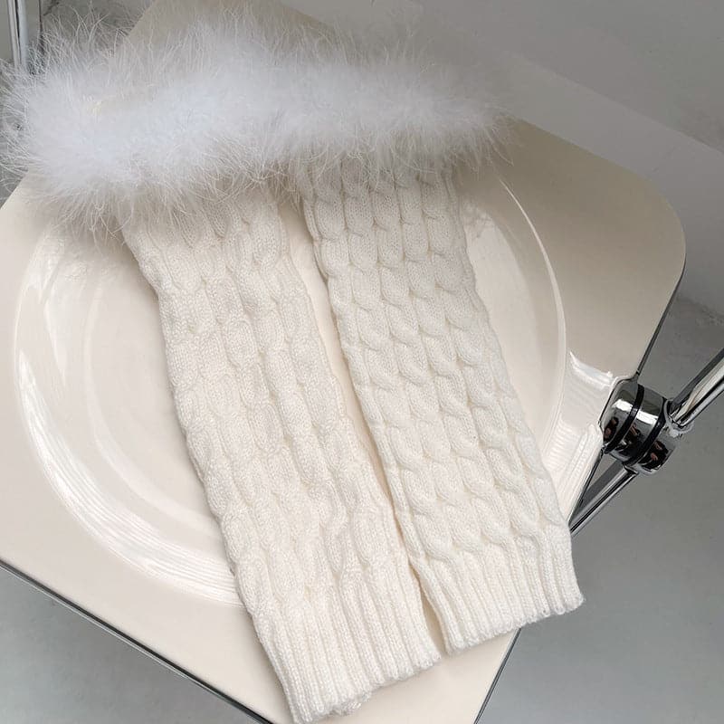 Cozy Fall Chic: Faux Fur Trim Cable Knit Leg Warmers - Y2K Style for Women