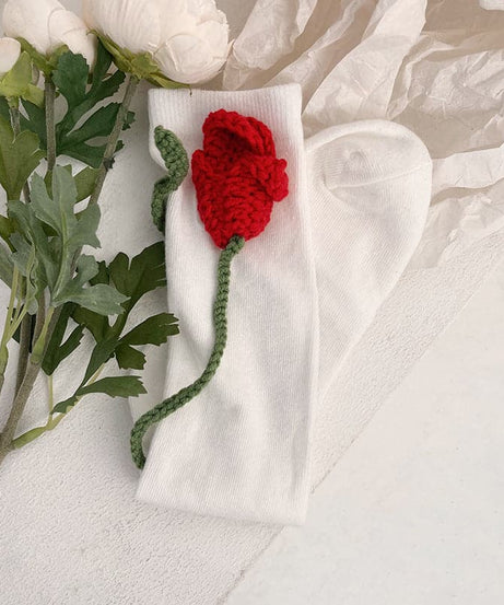 Charming Crochet Rose Black Knee-High Socks - Whimsical Fall & Holiday Style
