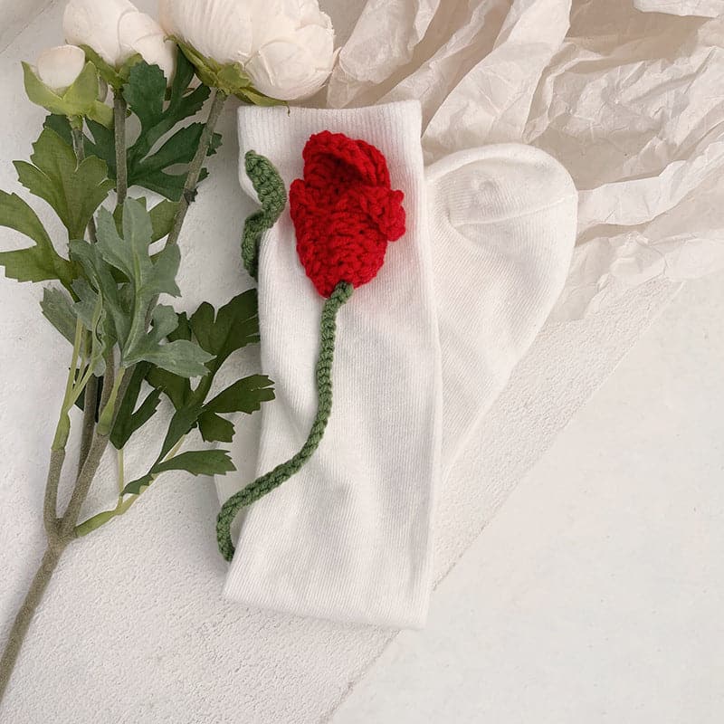Charming Crochet Rose Black Knee-High Socks - Whimsical Fall & Holiday Style