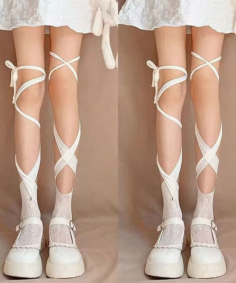 Chic Coquette Lace-Up Leg Wraps - Adjustable Self-Tie Balletcore & Goth Socks for Fall