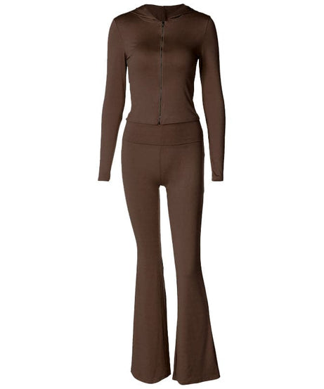 Fuchsia Flare Power: Y2K Zip-Up Hoodie & High-Rise Bell Bottom Set – Fall's Hottest Athleisure