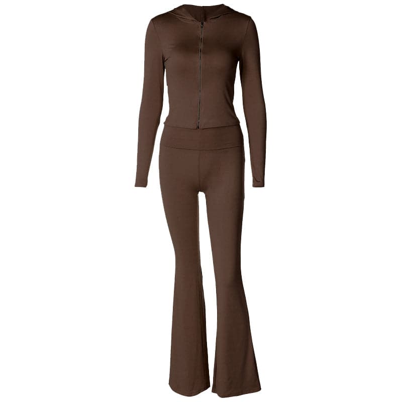Fuchsia Flare Power: Y2K Zip-Up Hoodie & High-Rise Bell Bottom Set – Fall's Hottest Athleisure