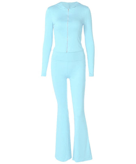 Fuchsia Flare Power: Y2K Zip-Up Hoodie & High-Rise Bell Bottom Set – Fall's Hottest Athleisure