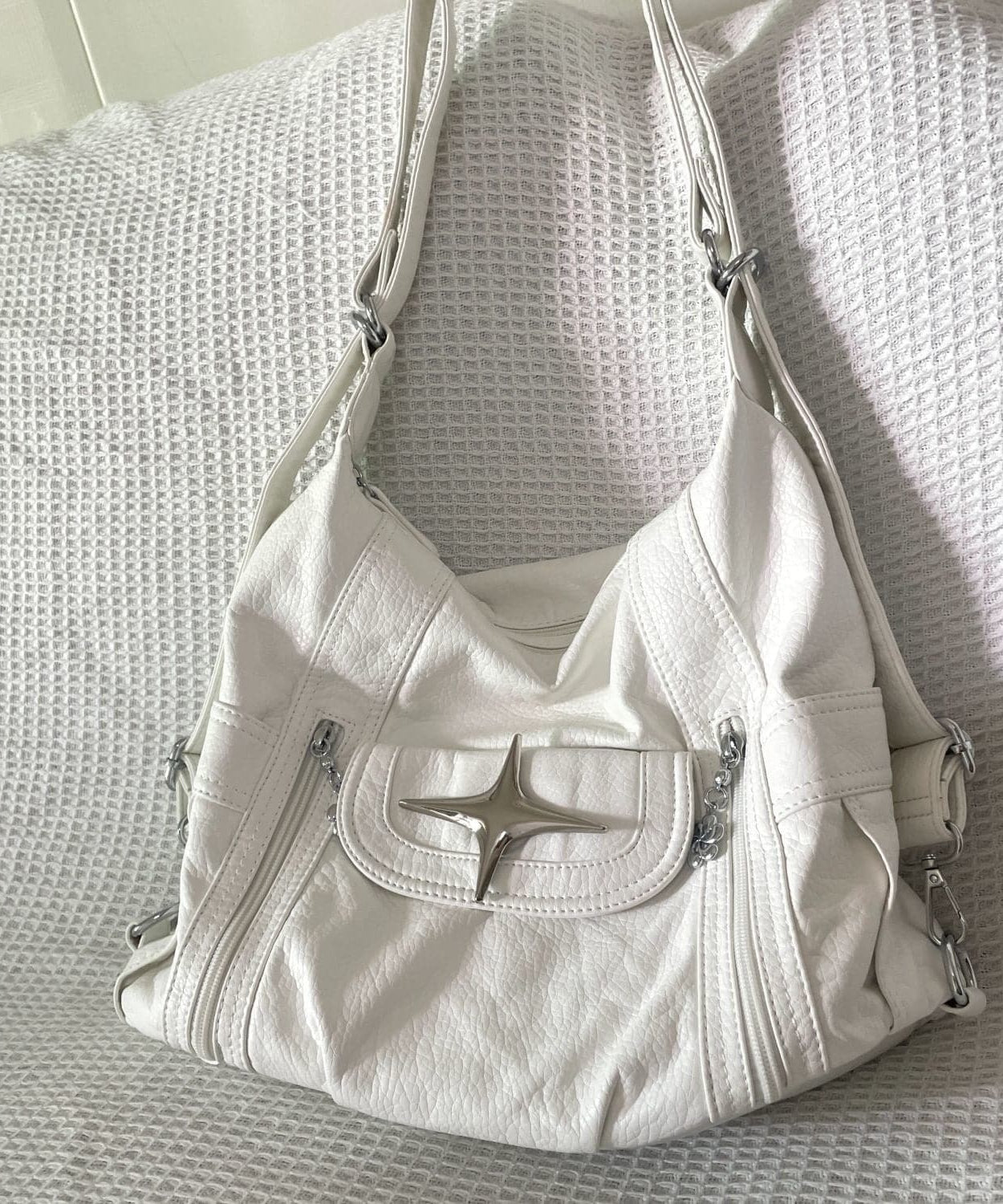 Y2K Chic White Star Crossbody Bag - Faux Leather Hobo Shoulder Purse for Fall Style
