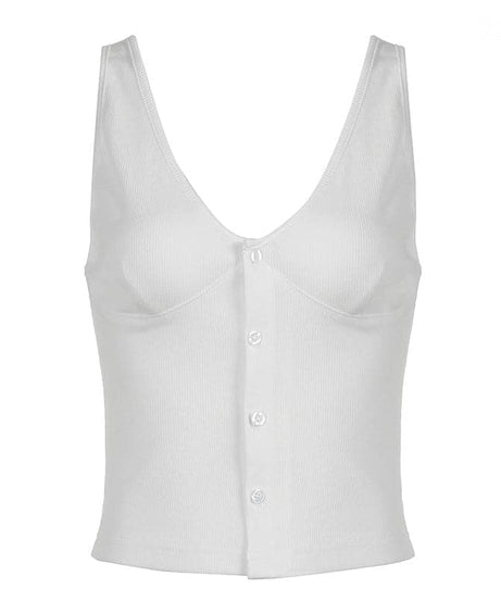 Cozy Chic Ribbed Button-Front V-Neck Crop Tank Top – Your Essential Fall Layering Piece