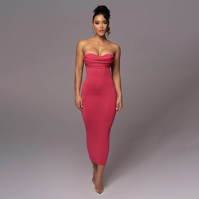 Fuchsia Ruched Sweetheart Bodycon Midi Dress - Elegant Fall & Holiday Party Attire