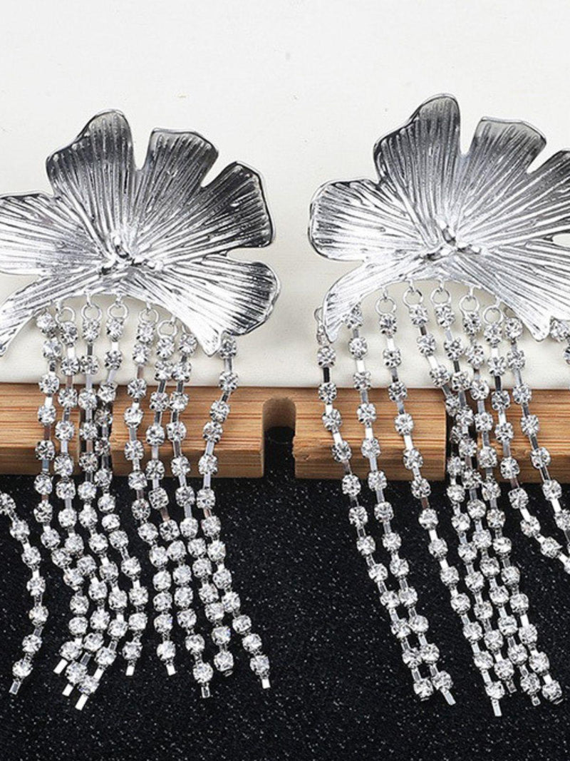 Tsuki Flower Crystal Fringe Earrings